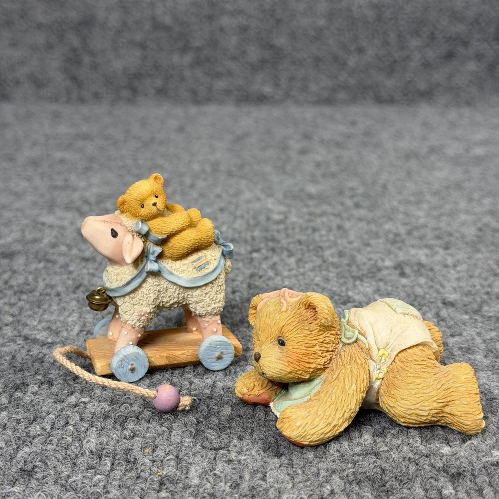 Vintage 90s Cherished‎ Teddies Figurines Set of 2 Baby Bear Collectibles